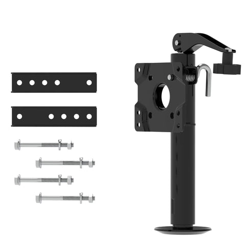 Hella Tough Heavy Duty Swivel Trailer Jack Stand With Bolt On Mount, black steel design with brackets and mounting hardware