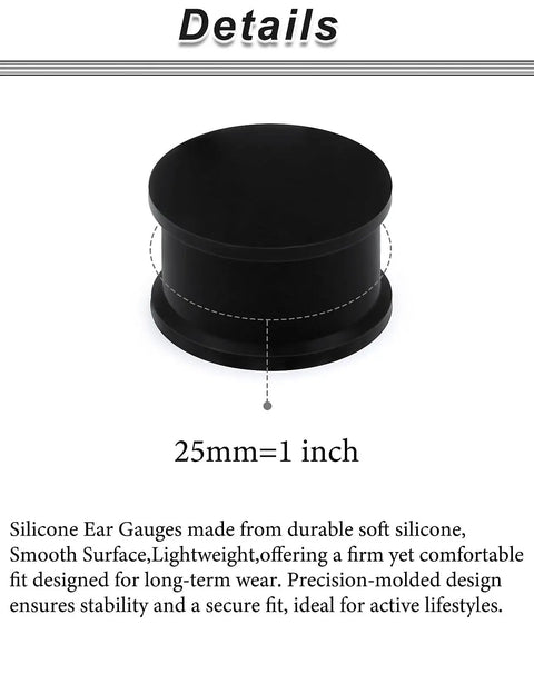 Black Silicone Ear Gauges 25mm 1 Inch Tunnels Plugs Set For Ears Stretching Kit Double Flare Soft Ear Jewelry