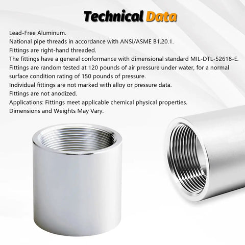 Beefy 1-1/4 Inch NPT Threaded Full Coupling Aluminum 6061-T6 Schedule 40 Pipe Fitting With Female Threads Detail