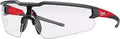 Anti-Scratch Safety Glasses With Clear Lenses For All Day Comfort, featuring red accents and ANSI Z87.1+ certified lightweight frames.