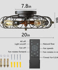 Diagram of Caged Ceiling Fan With Light And Remote Flush Mount Low Profile Farmhouse Modern Ceiling Fan Includes Bulbs 6 Speeds