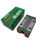 Beefed Up Linear Guide EGH25CA Carriage And Rail Set For CNC Machines 3D Printers Robotics And Automation Projects Gothic Arch Contact Design Delivers High Rigidity Across Axes Ball Retainer Prevents Ball Drop Smooth Durable Motion Control beside green box, top view