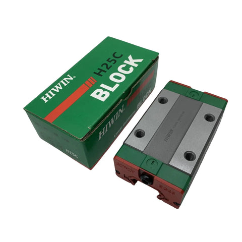 Beefed Up Linear Guide EGH25CA Carriage And Rail Set For CNC Machines 3D Printers Robotics And Automation Projects Gothic Arch Contact Design Delivers High Rigidity Across Axes Ball Retainer Prevents Ball Drop Smooth Durable Motion Control beside green box, top view