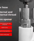 Heavy Duty 4-in-1 Water Pipe Threader Kit close-up showing internal and external threading on a PPR hose with sharp cutting edge.