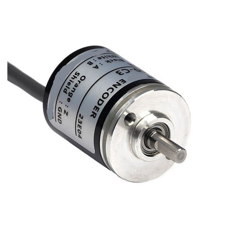 Front view of 25mm Rotary Incremental Encoder E6A2 With 4mm Solid Shaft Magnetic Encoder 400 PPR for CNC machines.