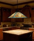 Green 16 Inch Tiffany Style Pendant Light Fixture With Two Lights, Mission Stained Glass Hanging Lamp Over Kitchen Island