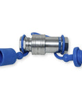 One Half NPT Quick Connect Hydraulic Coupler ISO 5675 Ball Style Heavy Duty With One Half Inch Body, blue dust caps visible