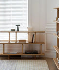 Retro Style Floor Standing Book Shelf With Open Multi Layer Shelves For Living Room Or Office, wood material, side view display