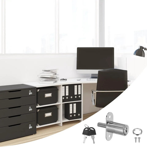 Built Tough Push Plunger Lock Keyed Alike Package With Snap In Screws And Protective Cap For Cabinets Drawers And Storage Cases 3 4 Inch Cylinder Diameter 1 4 Inch Projection No Hassle Silver Finish Pack Of Two in office setting.