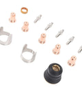 Fifty Piece IPT40 Tip Electrode Kit For Plasma Cutting Torches Compatible With CUT 55DS Pro And CUT 65DS, consumable parts displayed.