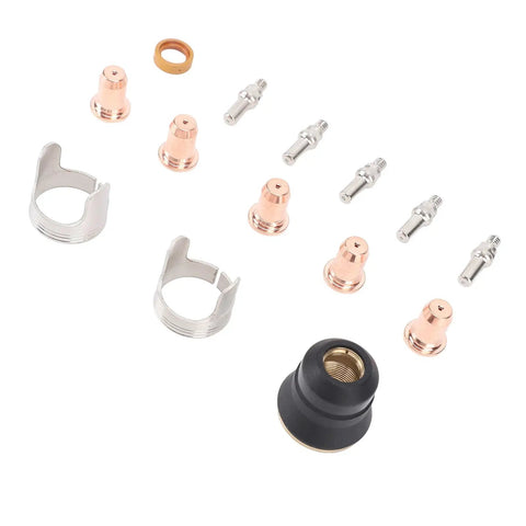 Fifty Piece IPT40 Tip Electrode Kit For Plasma Cutting Torches Compatible With CUT 55DS Pro And CUT 65DS, consumable parts displayed.