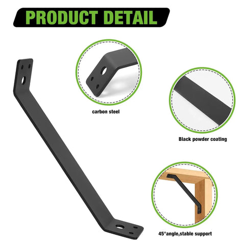 Detailed view of Eight Pack 7 Inch Inside Mount 45 Degree Wood Angle Brackets with carbon steel and black powder coat finish