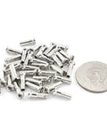 36 Pack 14mm Spoke Nipples for 14G Mountain Bike Wheels, Silver Carbon Steel next to coin for size comparison