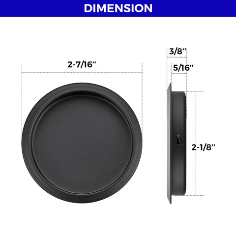 Two Pack Round Pocket Door Pulls For Closet Doors Two And One Eighth Inch Black Finger Pulls With Easy Snap In Installation dimensions