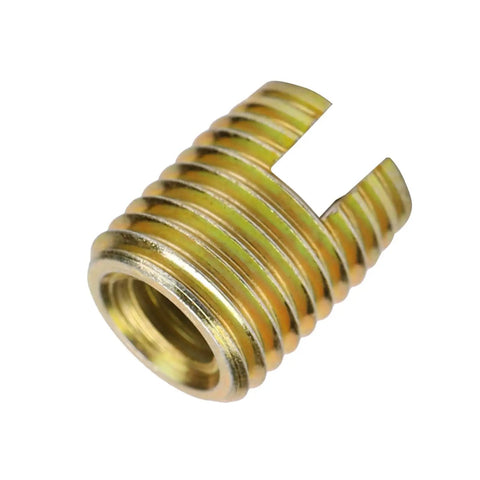 Self Tapping Carbon Steel Thread Repair Inserts Set M2 To M16 20 Pieces For Quick Furniture Repair Durable DIY Kit With Inner M6x1 And Outer M9x1 12mm Length Anti Strip Design For Strong Screws gold insert close-up