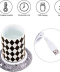 Smart Usb Coffee Mug Warmer And Electric Beverage Heater For Desk Use with USB charging and black and white checkered mug.