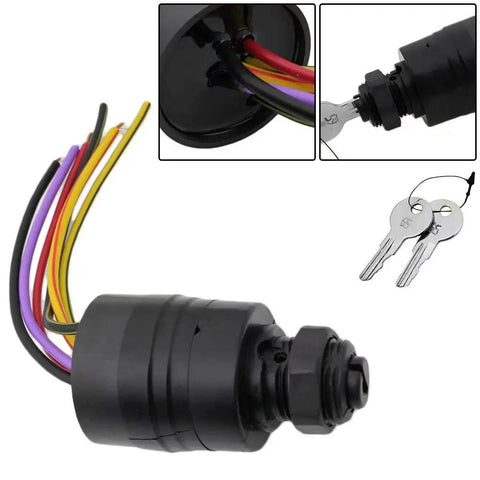 Boat Ignition Key Switch For Mercury Outboard Remote Control Box 3 Position Off Ignition Start 6 Wire Push To Choke Marine Starter Switch Fits Mercury 1994 And Up Motors 30 To 300HP OEM Quality Universal Fit, showing switch and keys