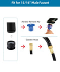 Faucet To Garden Hose Adapter Kit Easy Install Brass Matte Black With Washer And Aerator Key, Female To Male Converter shown.