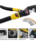 10 Ton Hydraulic Crimp Tool For Battery Cables, Lug Terminal Crimper With 9 Die Sets, durable hardened steel, chrome finish, safe handle