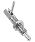 Heavy Duty Stainless Steel Indexing Lock Plunger Pin With Spring Loaded Safety Latch for secure cabinet and auto part installation.