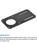 Black steel motor bracket for NEMA 23 stepper motors, ideal for CNC machinery and DIY projects.