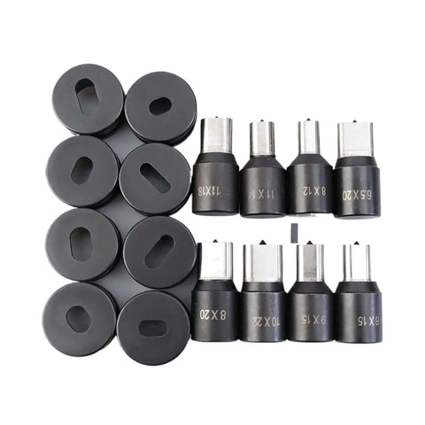 Heavy Duty Oval Hole Punch Die Set For CH 70 Hydraulic Punch with various sizes on white background