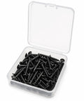 Box of Self Tapping Wood Screws #6 x 1-9/16 in Black Flat Head with Phillips Drive, 50 pcs, ideal for various projects.