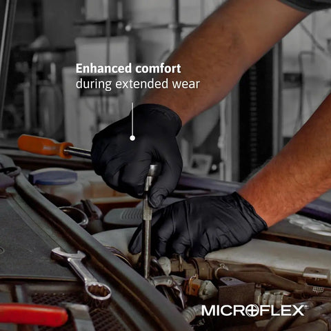 Powerful Black Nitrile Disposable Gloves, Completely Latex And Powder Free, Textured Palms For A Rock Solid Grip, Food Safe And Clinical Grade, Built Tough For Auto, Tattoo, Salon And Emergency Work, Pack Of One Hundred Small, used in auto repair.