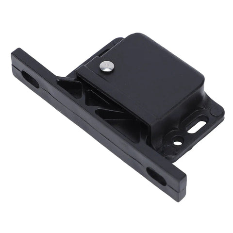 RV Drawer Latches and Catches Kit 20 Pack Pull Force Cabinet Door Latches in black ABS with metal screws, side angle view.