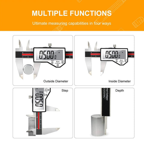 Beefy Digital Caliper 6-Inch Measuring Tool With Extreme Accuracy Waterproof Electronic Vernier Caliper measuring functions.
