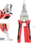 8-In-1 Wire Stripping Pliers With Voltage Tester For Live And Neutral Wires 12-250V showing multifunction use and red handle