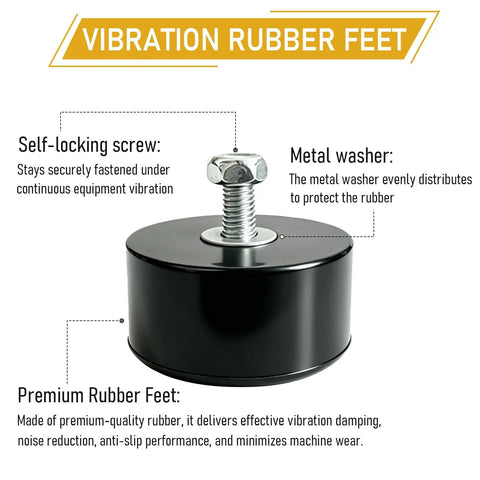 Heavy Duty Anti Vibration Rubber Feet Bumper Pads Three Quarters By One Inch Half Wide Four Pack With Stainless Steel Hardware with a self-locking screw.