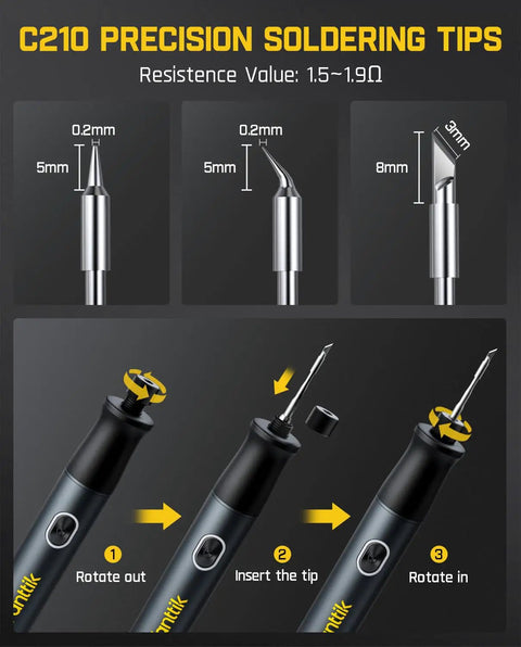 C210 precision soldering tips for T1 Max Cordless Soldering Iron Kit With 7 Second Heat Up From 390 To 840 Fahrenheit.