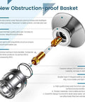 Exploded view of Vessel Sink Drain With Pop Up Stopper And Detachable Basket Strainer showing durable metal and rubber components