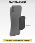 Premium Replacement Metal Plate Kit For Universal Magnetic Car Phone Mounts on smartphone showcasing placement of metal plate.
