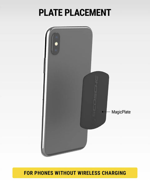 Premium Replacement Metal Plate Kit For Universal Magnetic Car Phone Mounts on smartphone showcasing placement of metal plate.