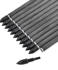 12 pack of 15 Inch Carbon Crossbow Bolts with 100 grain removable tips and moon nocks for hunting and target practice