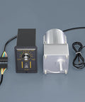110V AC Motor With Gearbox 18K Reduction 25W Variable Speed Gear Reducer Motor 75 RPM 10mm Shaft Diameter Reversible Speed Controller Kit shown with cables and control unit.