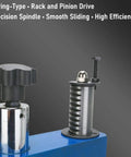 Close-up of spring-type rack and pinion drive on Boss Grade Manual Arbor Press Built Rock Solid For Shop Floors Providing Three Sixty Degree Rotatable Head.