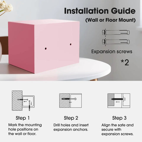 Installation guide for Compact Kid Safe For Money With Digital Lock And Code Mini Safe Box For Cash And Personal Items At Home Pink