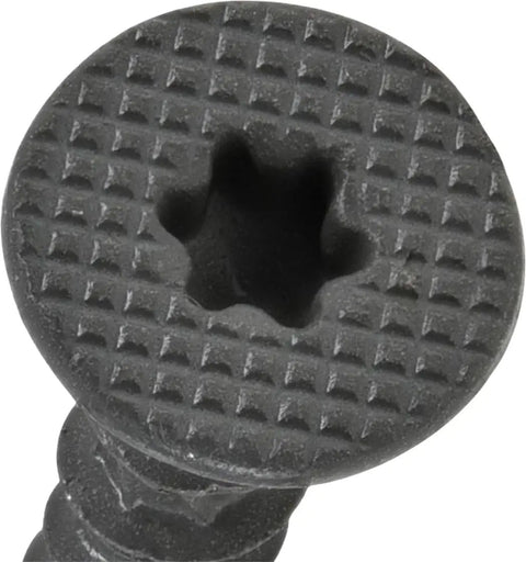 Crew Approved Gray Wafer Head Cement Board Screws 9 X 1 1/4 Inch close-up view of Type 17 self-drilling tip detail.