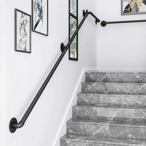 Straight Up Rock Solid Black Iron Railing For Indoor And Outdoor Use Adjustable Height Safety Guardrail With Rustproof Finish for staircase.