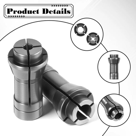 4 Piece 1/4 To 1/8 Inch Die Grinder Collet Adapter Set, includes 3mm and 6mm collets, silver iron build, close-up view
