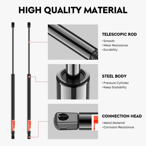 High-quality materials of Camry Front Hood Struts Beefed Up Lift Supports for 2007-2011 Toyota Camry models, detailed view.