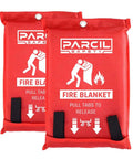 Emergency Fire Blanket Pack Of 2 For Home And Kitchen Use Woven Fiberglass With Easy Grab Tabs Chemical Free No Mess Large Size