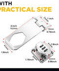 Keyless Combination Lock 2 Pack Sliding Door Latch For Cabinets Barn Doors Bathrooms Outdoor And Garage Silver Password Rotary Hasp Locks With Easy Numeric Passcode Access No Key Hassle, showing latch dimensions in inches and mm
