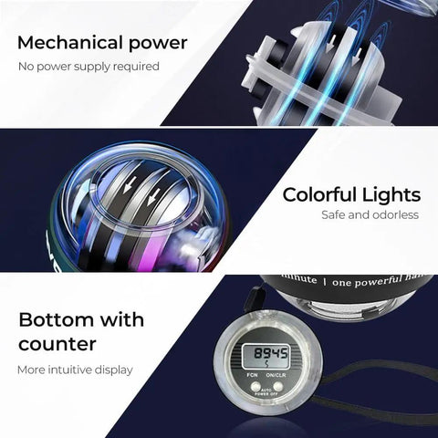 Gyro Ball Hand Exerciser With Counter And Auto Start Gyro, Wrist And Forearm Strengthener For Quick Arm Workouts, LED Lights And Colorful Display, Portable Grip Trainer For Strength, Endurance, And Real Fast Gains. Gyro ball with counter and LED display