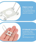 Close-up of 20 Pack Iron Lampshade Spring Clips Kit in Silver for DIY light installations in hand and detailed view