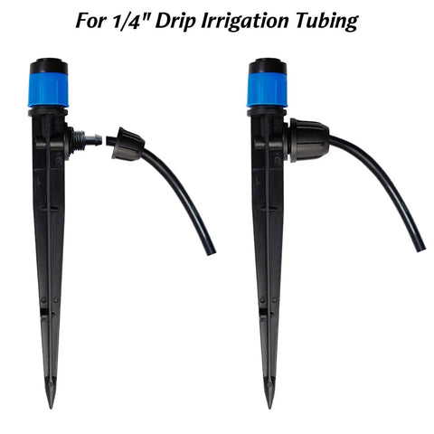 30 Pack Drip Irrigation Emitters With Stakes, 360 Degree Adjustable Fan Sprayers For One Quarter Inch Tubing, side view