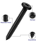 M4 x 12mm Black Self Tapping Screws 304 Stainless Steel Flat Head Hex Socket Cap Screws With Drive Bit, showing features and threads.